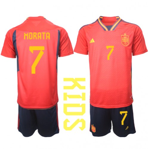 Dres Španjolska Alvaro Morata #7 Domaci za djecu SP 2022 Kratak Rukav (+ kratke hlače)